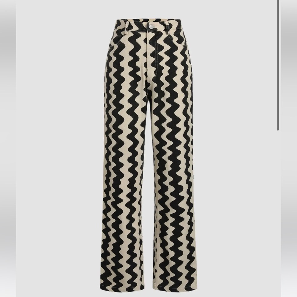 Black and White Zigzag wave mid rise Women's jeans